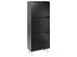 Wyld And Coco Armadietto Black 3-Compartment Mdf Shoe Cabinet With Rubberwood Legs For Hallway Storage - thumbnail 3
