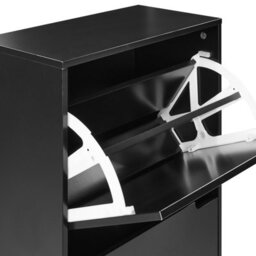 Wyld And Coco Armadietto Black 3-Compartment Mdf Shoe Cabinet With Rubberwood Legs For Hallway Storage - thumbnail 7