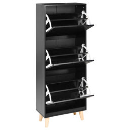 Wyld And Coco Armadietto Black 3-Compartment Mdf Shoe Cabinet With Rubberwood Legs For Hallway Storage - thumbnail 5