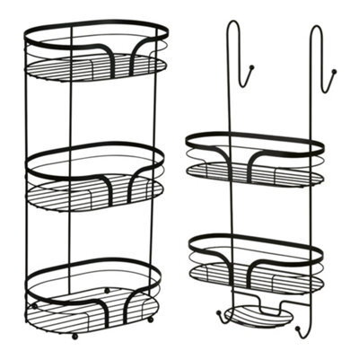 Showerdrape Dante Black Freestanding Floor Caddy And 2 Tier Over Door Hook Shower Caddy - image 1
