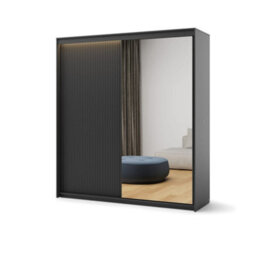 Arte Stylish Trend 1 Sliding Door Wardrobe W200Cm X H220Cm X D63Cm In Black - Modern Storage With Elegance - thumbnail 4