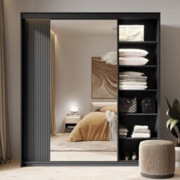 Arte Stylish Trend 1 Sliding Door Wardrobe W200Cm X H220Cm X D63Cm In Black - Modern Storage With Elegance - thumbnail 5