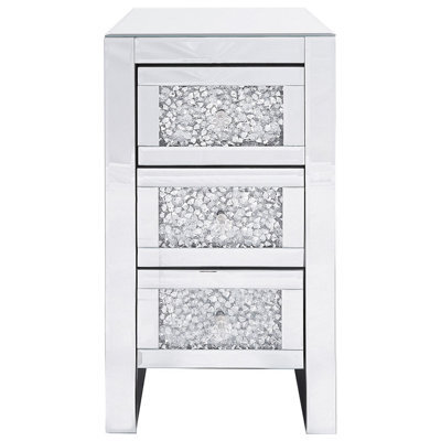 Beliani Silver Mirrored Bedside Table, 3 Drawers, 60 X 30 X 30 Cm - image 1