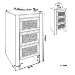 Beliani Silver Mirrored Bedside Table, 3 Drawers, 60 X 30 X 30 Cm - thumbnail 4
