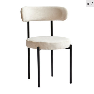 Nordlys Set Of 2 Metal And Ribbed Beige Velvet Dining Chairs Modern Design Style Dining Room - image 1