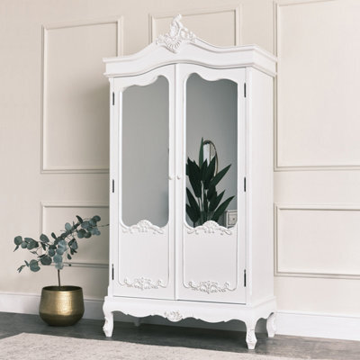 Melody Maison Antique White Mirrored Wardrobe - Pays Blanc Range - image 1