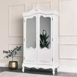 Melody Maison Antique White Mirrored Wardrobe - Pays Blanc Range - thumbnail 2