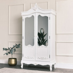 Melody Maison Antique White Mirrored Wardrobe - Pays Blanc Range - thumbnail 1