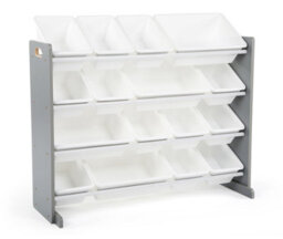 Humble Crew Children's Shelf, Toy Organiser Shelf With 16 Storage Boxes, Grey/white