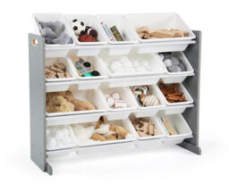 Humble Crew Children's Shelf, Toy Organiser Shelf With 16 Storage Boxes, Grey/white - thumbnail 4