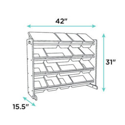 Humble Crew Children's Shelf, Toy Organiser Shelf With 16 Storage Boxes, Grey/white - thumbnail 7