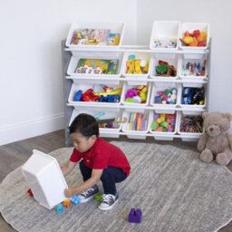 Humble Crew Children's Shelf, Toy Organiser Shelf With 16 Storage Boxes, Grey/white - thumbnail 5