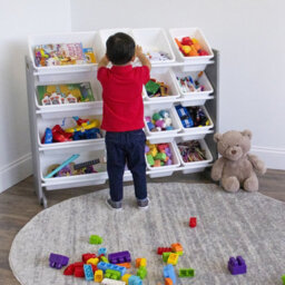 Humble Crew Children's Shelf, Toy Organiser Shelf With 16 Storage Boxes, Grey/white - thumbnail 6