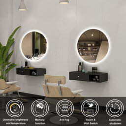 Probaty Bathrooms Bathroom Round Mirror 3-Colour Led 70X70Cm With Anti-Fog And Memory Function,backlit Wall Vanity Mirror,dual Touch Sensor - thumbnail 2