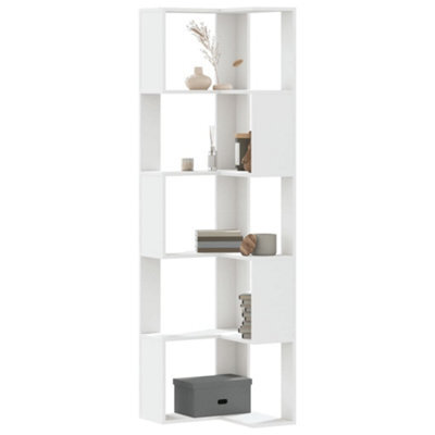 Berkfield Corner Bookcase 5-Tier White 50X50X179 Cm Engineered Wood - image 1