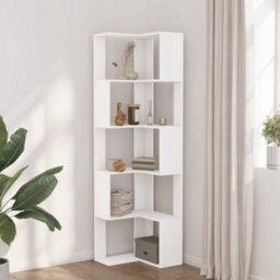 Berkfield Corner Bookcase 5-Tier White 50X50X179 Cm Engineered Wood - thumbnail 3