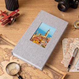 Living And Home 300 Pocket Photo Album Grey Linen Hardcover Window Design Memory Storage Book - thumbnail 1