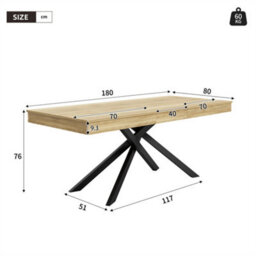 Abrihome Extendable Dining Table With Thickened Top & Metal Legs, Seats 6-8, Rectangular Table For Dining Room, Kitchen, Living Room, Oak - thumbnail 5