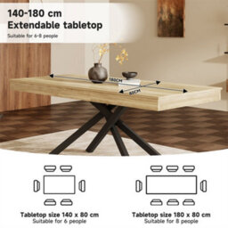 Abrihome Extendable Dining Table With Thickened Top & Metal Legs, Seats 6-8, Rectangular Table For Dining Room, Kitchen, Living Room, Oak - thumbnail 2