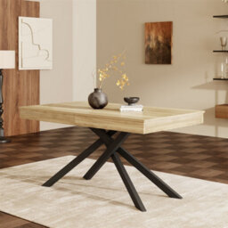 Abrihome Extendable Dining Table With Thickened Top & Metal Legs, Seats 6-8, Rectangular Table For Dining Room, Kitchen, Living Room, Oak - thumbnail 1