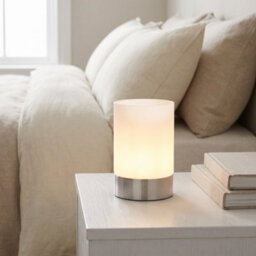 Happy Homewares Contemporary Small Brushed Silver Touch Dimmable Table Lamp - thumbnail 2