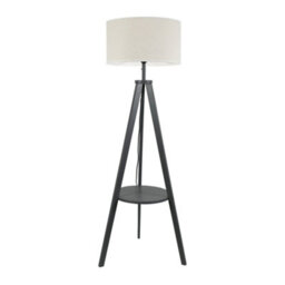 Valuelights Morrigan Grey Wood Shelf Tripod Floor Lamp With White Trim Shade And Bulb - thumbnail 3