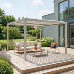 Sweeek - Louvered Pergola Aluminium And Steel 3.6 X 3.6M Beige - Palace - thumbnail 1