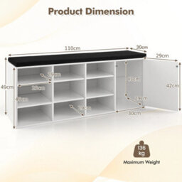 3-Tier Shoe Storage Bench With Padded Cushion White - thumbnail 2