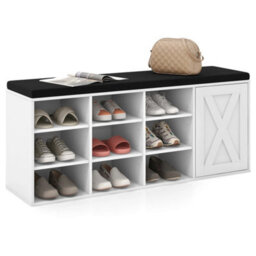 3-Tier Shoe Storage Bench With Padded Cushion White