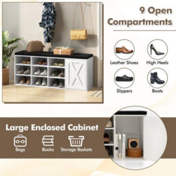 3-Tier Shoe Storage Bench With Padded Cushion White - thumbnail 3