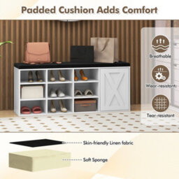 3-Tier Shoe Storage Bench With Padded Cushion White - thumbnail 5