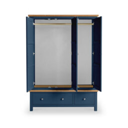 Farro Navy Blue Triple Wardrobe With 2 Drawers - By Roseland Furniture - thumbnail 5