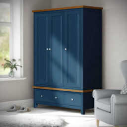 Farro Navy Blue Triple Wardrobe With 2 Drawers - By Roseland Furniture - thumbnail 2