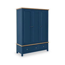 Farro Navy Blue Triple Wardrobe With 2 Drawers - By Roseland Furniture
