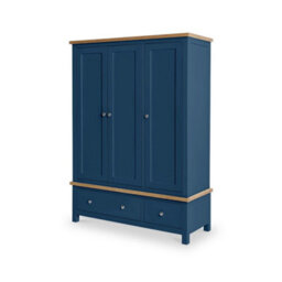 Farro Navy Blue Triple Wardrobe With 2 Drawers - By Roseland Furniture - thumbnail 4