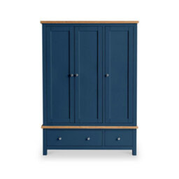 Farro Navy Blue Triple Wardrobe With 2 Drawers - By Roseland Furniture - thumbnail 3