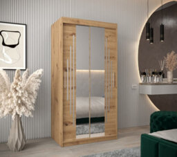 Arte Tasteful York I Mirrored Sliding Door Wardrobe With Shelves And Hanging Rails In Oak Artisan (H)2000mm (W)1000mm (D)620mm - thumbnail 2