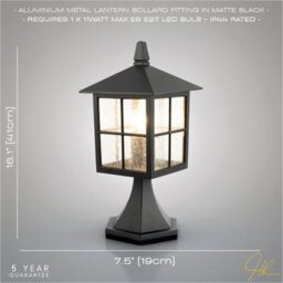 Happy Homewares Classic Matte Black Die-Cast Aluminium Metal Exterior Lantern Bollard Fitting - thumbnail 6