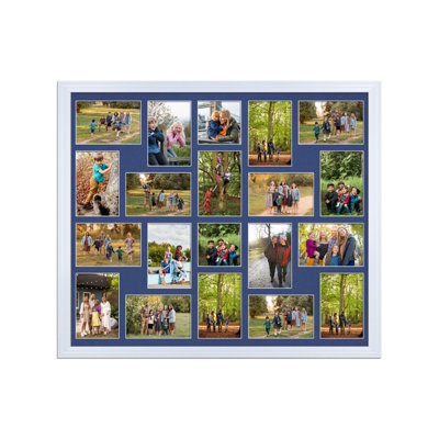 AK Frames 80X70Cm White Classic Multi Photo Frame With Blue Mount - Holds 20 Apertures (18X) 6X4, (2X) 4X4 Photos - image 1
