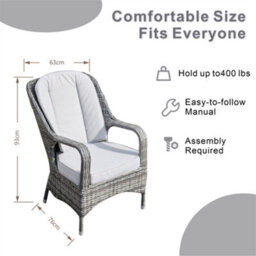 Abrihome 2-Piece Outdoor Pe Rattan Dining Chairs, Grey - thumbnail 3