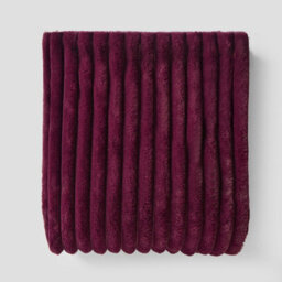 Ohs Ribbed Faux Fur Throw Super Soft Fluffy Thick Fleece Bed Blanket - 200 X 240Cm - Burgundy - thumbnail 4