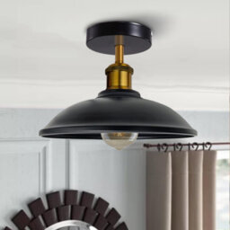 Vintage Flush Mount Ceiling Light E27 Lamp Holder 24Cm Shade Easy To Install Lighting For Kitchen Black Gold Line Without Bulb - thumbnail 6