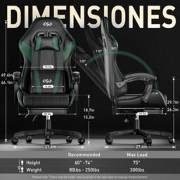 Precision Synergie Gaming Chair For Adults, Reclining Computer Chair With Footrest, Lumbar Support, Headrest, Green Black - thumbnail 6