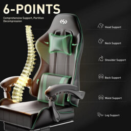 Precision Synergie Gaming Chair For Adults, Reclining Computer Chair With Footrest, Lumbar Support, Headrest, Green Black - thumbnail 4