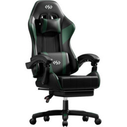 Precision Synergie Gaming Chair For Adults, Reclining Computer Chair With Footrest, Lumbar Support, Headrest, Green Black