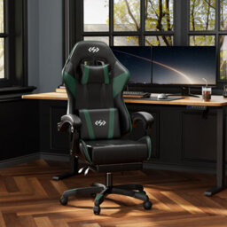 Precision Synergie Gaming Chair For Adults, Reclining Computer Chair With Footrest, Lumbar Support, Headrest, Green Black - thumbnail 2