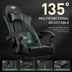 Precision Synergie Gaming Chair For Adults, Reclining Computer Chair With Footrest, Lumbar Support, Headrest, Green Black - thumbnail 3