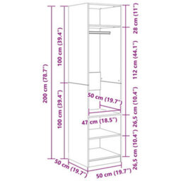 Vidaxl Wardrobe Sonoma Oak 50X50X200 Cm Engineered Wood - thumbnail 3