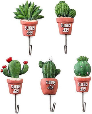 5 Self-Adhesive Wall Hooks, Cactus Image, 5 Styles, Suitable For Home Kitchen - image 1