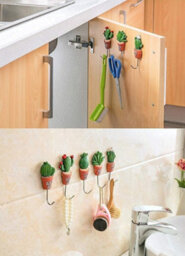 5 Self-Adhesive Wall Hooks, Cactus Image, 5 Styles, Suitable For Home Kitchen - thumbnail 3